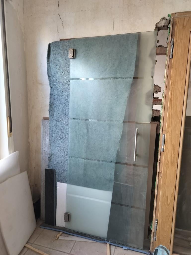 Twee glazen deuren met melkglas - MOET WEG, Doe-het-zelf en Bouw, Ophalen, Gebruikt, 80 tot 100 cm, Binnendeur