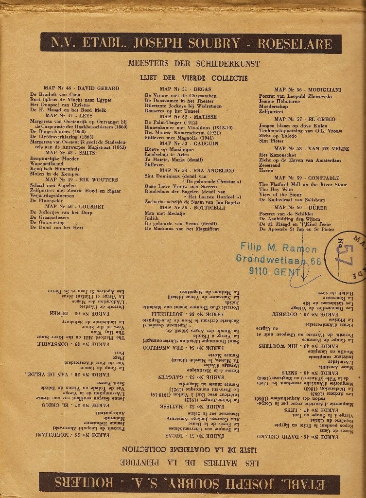 1955 - SOUBRY - Les maîtres de la peinture [n57], Enfant, Enlèvement ou Envoi, Gravure, Comme neuf