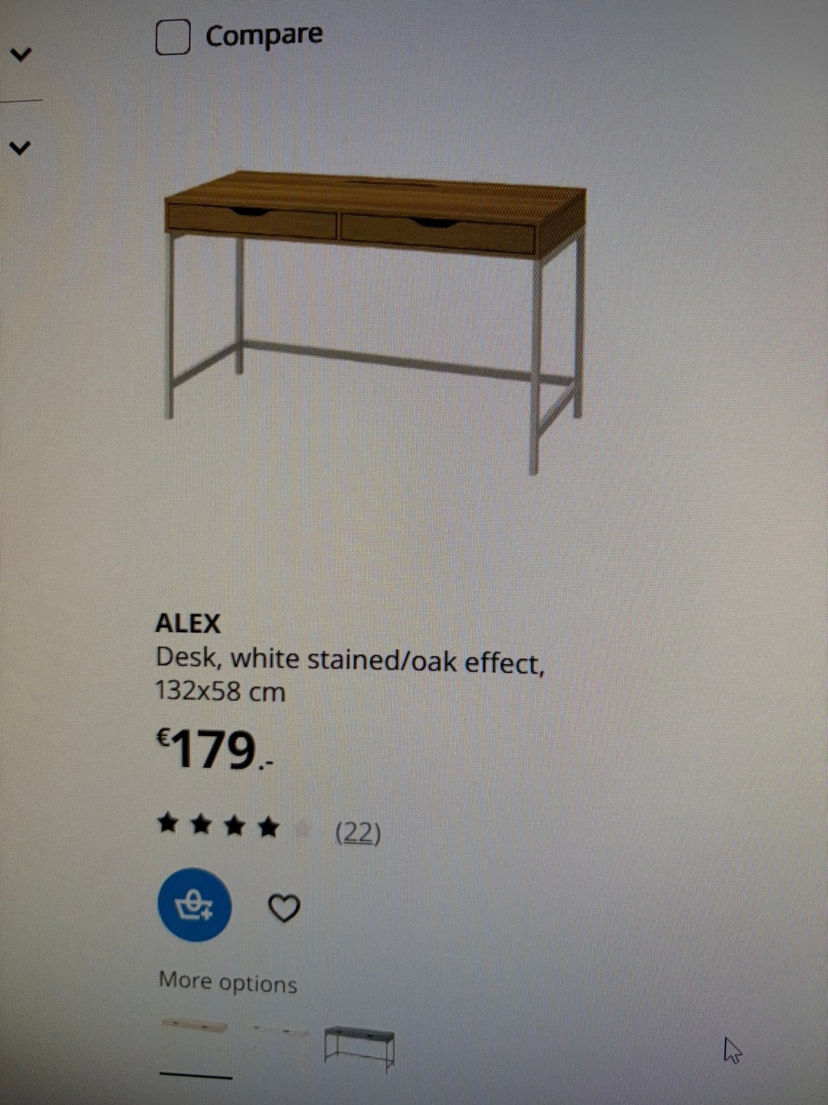 Bureau Ikea alex 132x58cm teinté blanc/effet chêne, Maison & Meubles, Bureaux, Enlèvement, Comme neuf, IKEA