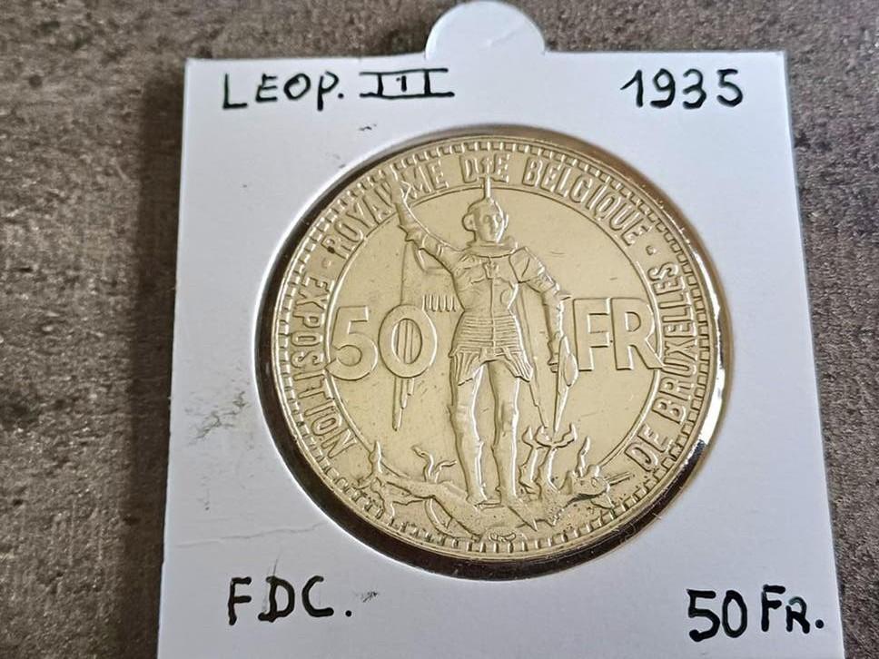 50 FRANCS 1935 LEOPOLD III EXPO SILVER FDC, Enlèvement ou Envoi, Monnaie en vrac, Argent, Argent