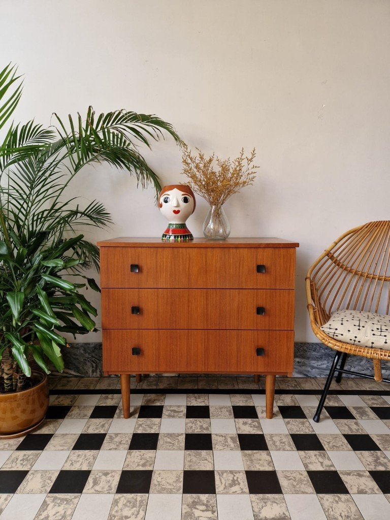 Vintage midcentury ladekast | kast | retro, Teck, 25 à 50 cm, Moins de 100 cm, Vintage midcentury