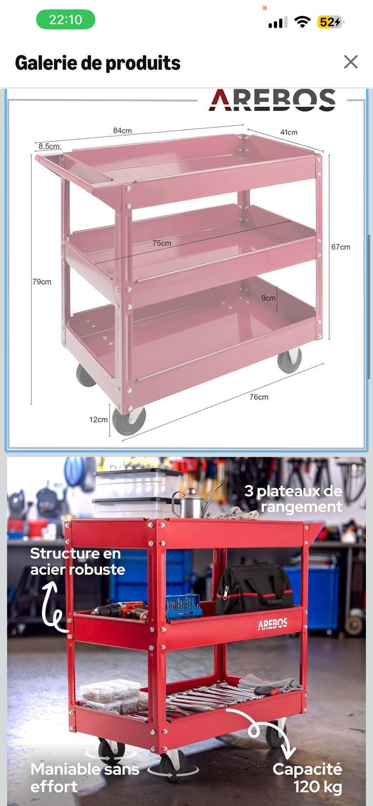 trolley chariot d’atelier servante, Enlèvement