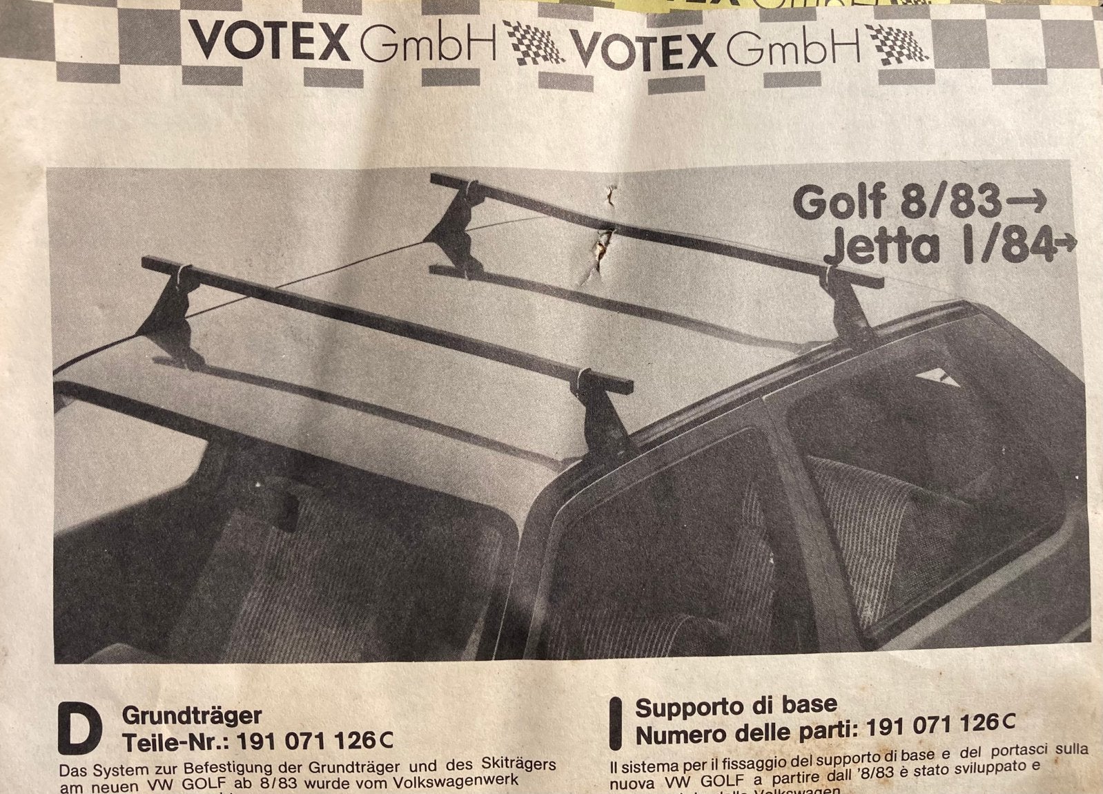 Barres de toit VOTEX pour VW Golf 2/Jetta 2 NEUVES d’origine, Enlèvement ou Envoi, Neuf