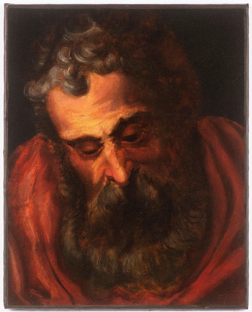 Vlaamse meester / Apostelstudie / Tronie – Olieverf op doek, Antiek en Kunst, Doek, Portret of Personen, Bijzondere lijst, Ophalen of Verzenden