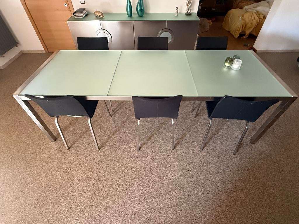 Eetkamer tafel Italiaans design, Huis en Inrichting, Tafels | Eettafels, Ophalen of Verzenden, Zo goed als nieuw, Glas