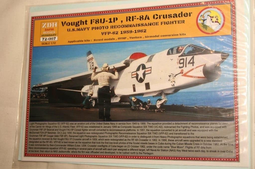 ZDH Decals 72-007 1/72 Vought F8U-1P, RF-8A Crusader, Ophalen of Verzenden, Nieuw, 1:72 tot 1:144, Vliegtuig