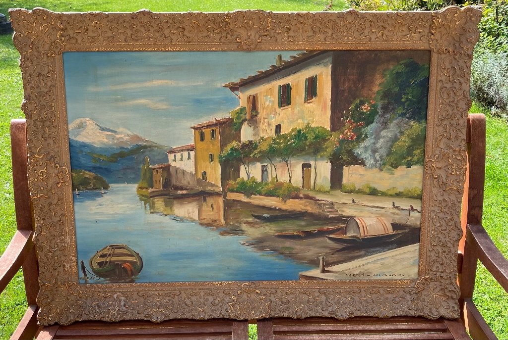 Toile tableau ROBAEYS  "Candria  Lac de LUGANO", Peinture à l'huile, Paysage, Enlèvement, Toile