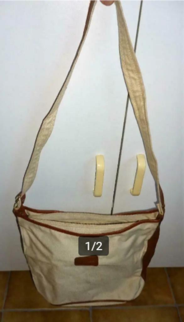canvas handtas beige, Handtassen en Accessoires, Tassen | Damestassen, Ophalen of Verzenden, Gebruikt, Beige, Handtas
