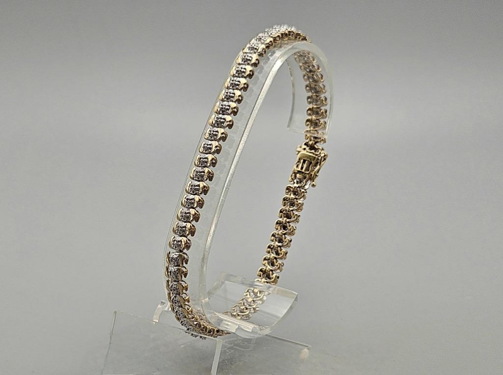 Gouden Vintage tennisarmband met diamant.Ca:0.59 ct.2024/59, Ophalen of Verzenden, Zo goed als nieuw, Met edelsteen, Goud