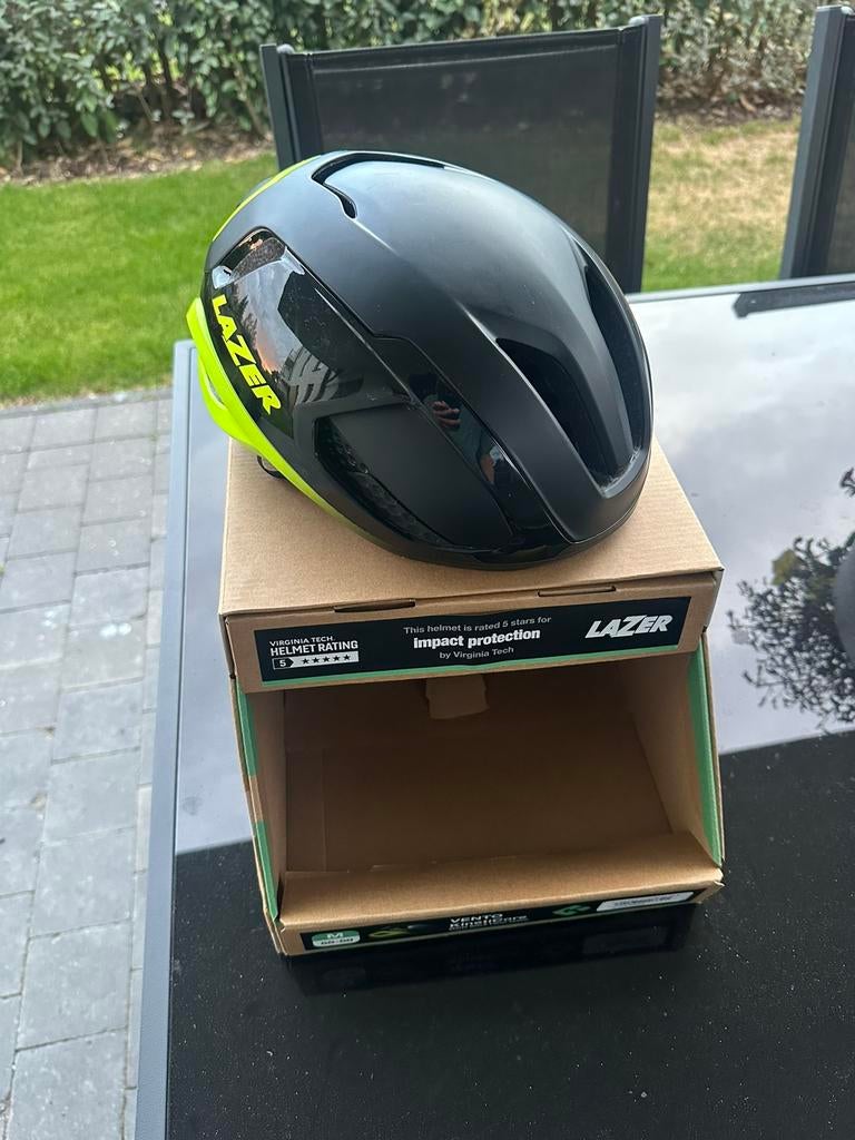 LAZER VENTO KINETICORE RACE FIETSHELM ZWART/GEEL, Ophalen of Verzenden, Zo goed als nieuw, M