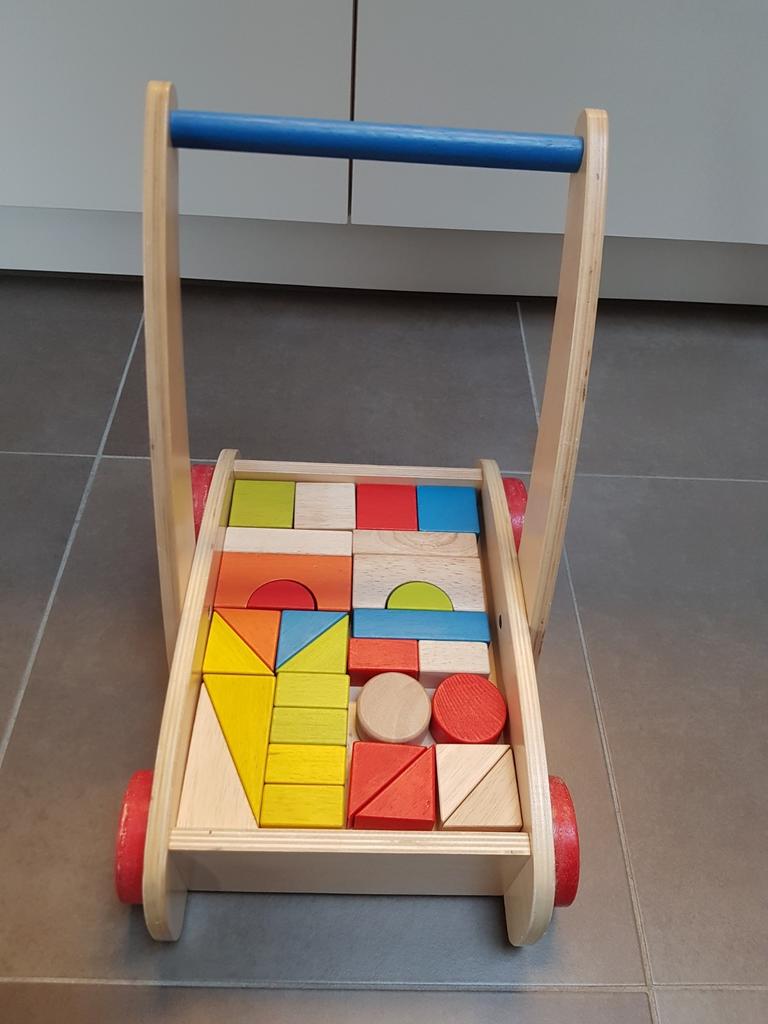 Loopwagentje met houten blokken, goede staat, Enlèvement ou Envoi, Comme neuf