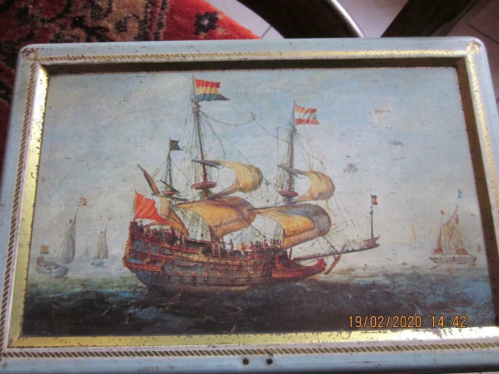 Prachtig groot antiek blik met zeilschip + sleutel - voilier, Enlèvement ou Envoi, Utilisé, Autre