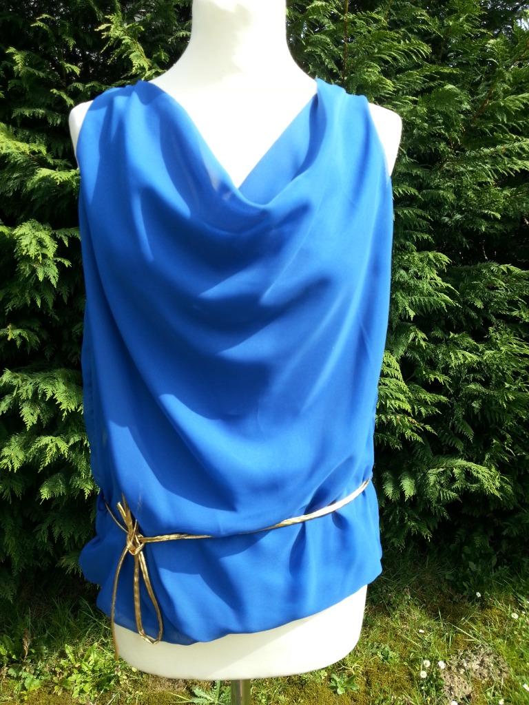stijlvol topje / blouse fel blauw gedrapeerde hals + riem TU, Enlèvement ou Envoi, Taille 36 (S), Bleu, Neuf