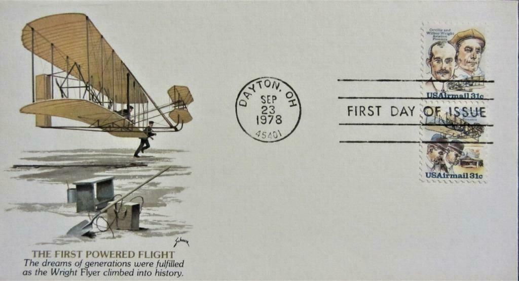 FDC- U.S.A. THE FIRST POWERED FLIGHT, THE WRIGHT BROTHERS, Ophalen of Verzenden, Gestempeld, Vliegtuigen