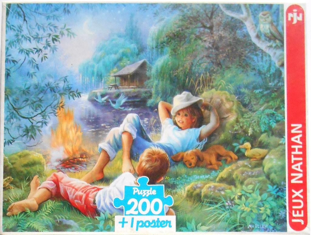 Petit puzzle et affiche vintage - Au clair de lune, Enlèvement ou Envoi, Plus de 50 pièces, Utilisé