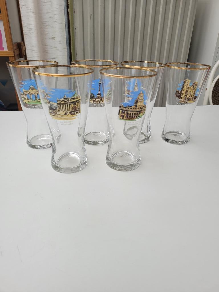 6 glazen met bedrukking van Brussel, Ophalen, Gebruikt