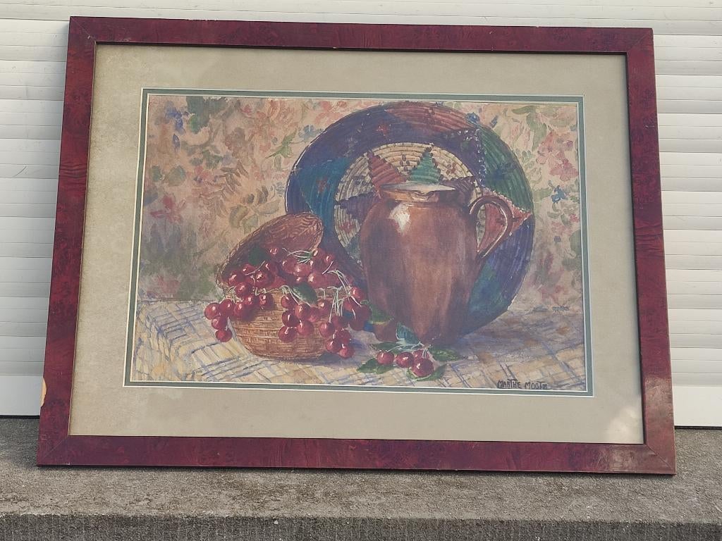 aquarelle nature morte signe marthe mootz, Antiek en Kunst, Ophalen of Verzenden