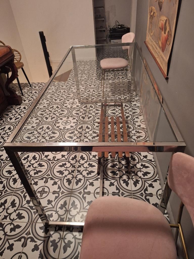 Table vitrée cadre crom, 75 cm ou plus, Verre, Enlèvement, Utilisé