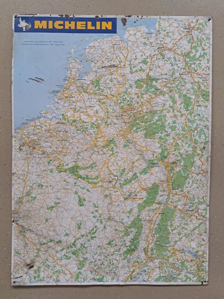 Vintage Metalen Uiittreksel Michelin wegenkaart N987 1970, Verzamelen, Merken en Reclamevoorwerpen, Ophalen, Gebruikt, Reclamebord