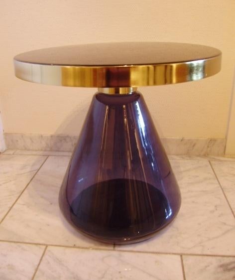 DESIGN : Bijzettafel model LUXOR in glas-antiek brons-émail, Antiquités & Art, Enlèvement