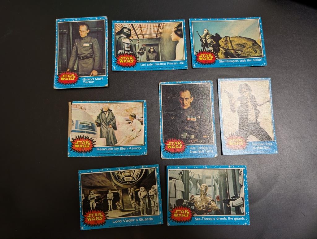 Topps Star Wars-ruilkaarten uit 1977, Ophalen of Verzenden, Gebruikt, Meerdere kaarten