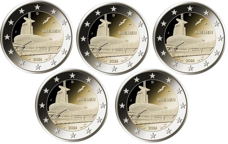 Duitsland 2026 - 5x 2 euro - Bremen - UNC, Ophalen of Verzenden, Duitsland, 2 euro, Setje
