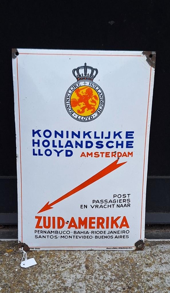 Emaille reclamebord van de Koninklijke Hollandsche Lloyd., Verzamelen, Ophalen of Verzenden, Gebruikt, Reclamebord