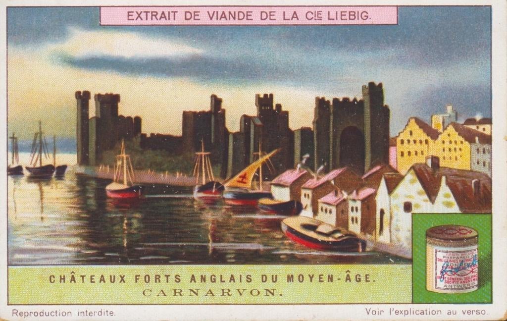 LIEBIG - Châteaux-forts Anglais - Carnarvon, Verzamelen, Foto's en Prenten, Gebruikt, Prent, Gebouw, Voor 1940, Verzenden