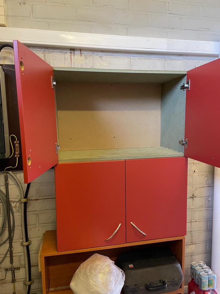 Retro vintage hangkasten 2-deurs – rood, Ophalen, 50 tot 100 cm, Zo goed als nieuw, Minder dan 100 cm