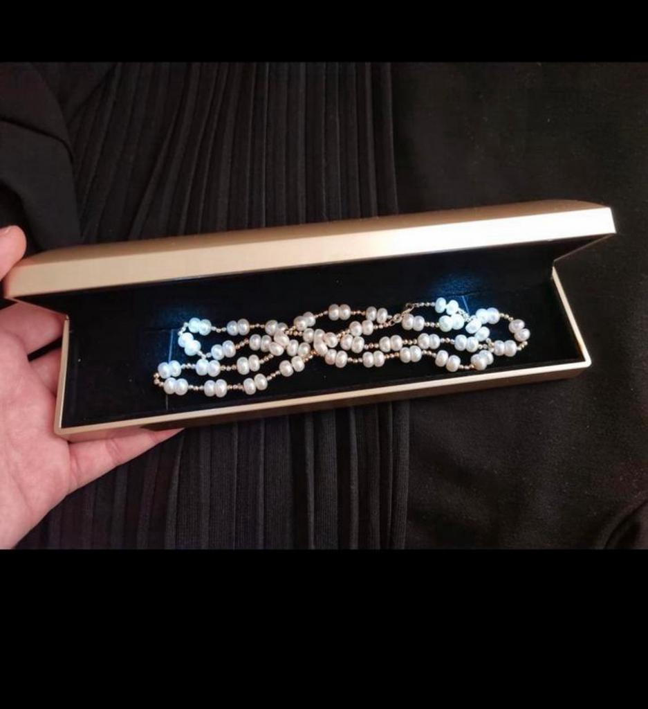 14 karat Goud en parels ketting, Antiek en Kunst, Ophalen, Goud