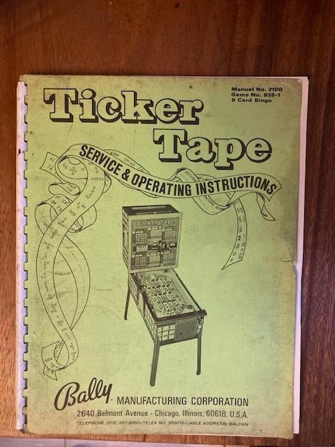 BINGO BALLY TICKER TAPE MANUAL + SCHEMATIC, Verzamelen, Ophalen of Verzenden, Gebruikt