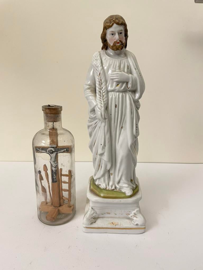 Jozef beeld & Crucifix in fles, Antiek en Kunst, Antiek | Religieuze voorwerpen, Ophalen of Verzenden