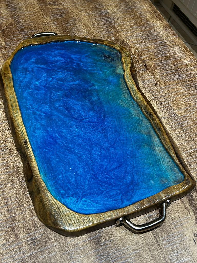 Table apéritive unique en chêne/résine Epoxy (Fait main), Enlèvement ou Envoi