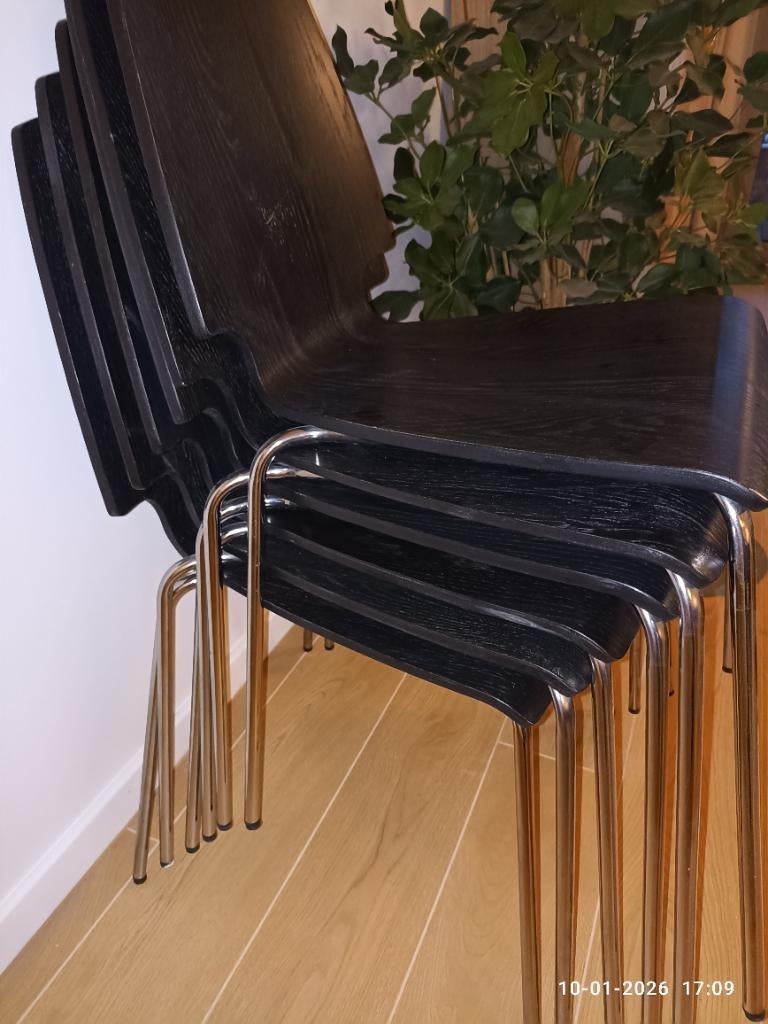 Vilmar set stoelen 6 (IKEA) - zwart hout, Enlèvement, Bois, Modern, Noir