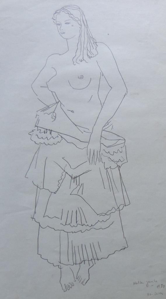 WALTER GAVITO / HALF ONTKLEED MODEL / ORIGINEEL WERK 44x32cm, Antiek en Kunst, Kunst | Schilderijen | Modern, Ophalen of Verzenden