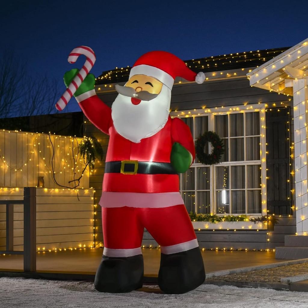 Opblaasbare Kerstman Met Snoepstok 243 cm LED Met Blower, Ophalen of Verzenden, Nieuw
