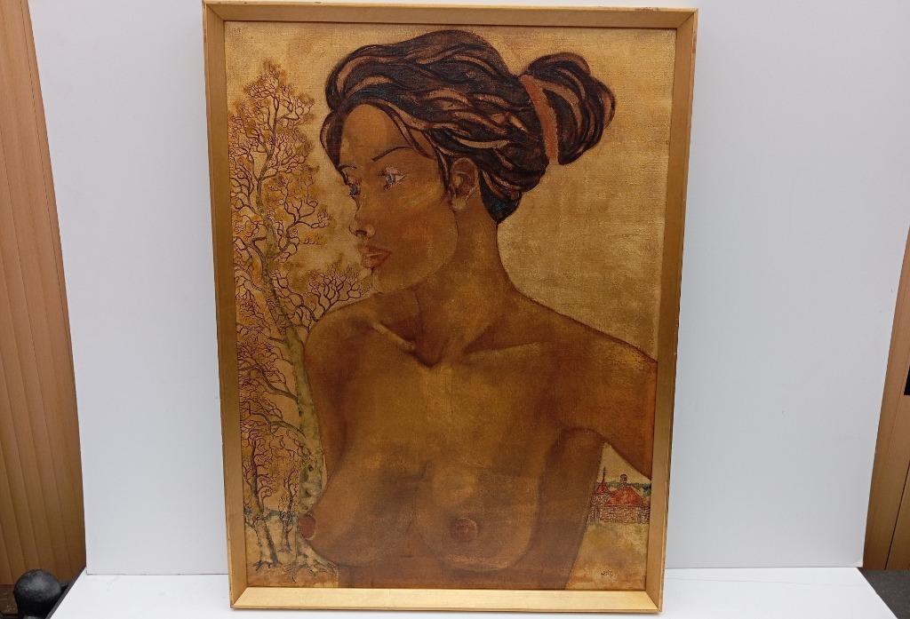PIERRE BASTIN erotisch schilderij topwerk goud, Antiek en Kunst, Ophalen of Verzenden