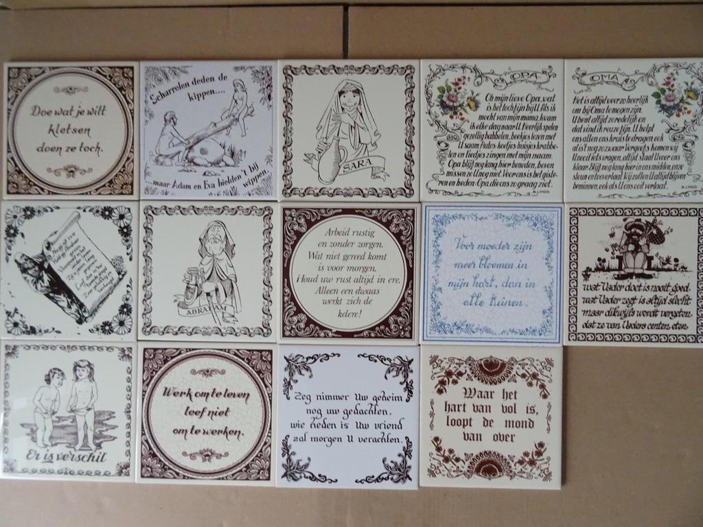 Vintage tegel met spreuk Mosa en Sphinx 19 euro per stuk, Antiek en Kunst, Ophalen of Verzenden