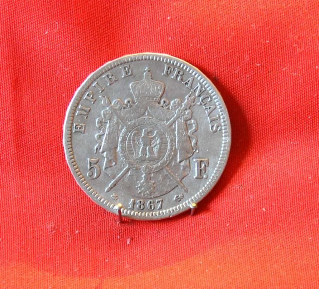 piece argent 5 fr empire francais 1867A  napoleon III, Enlèvement, France, Argent