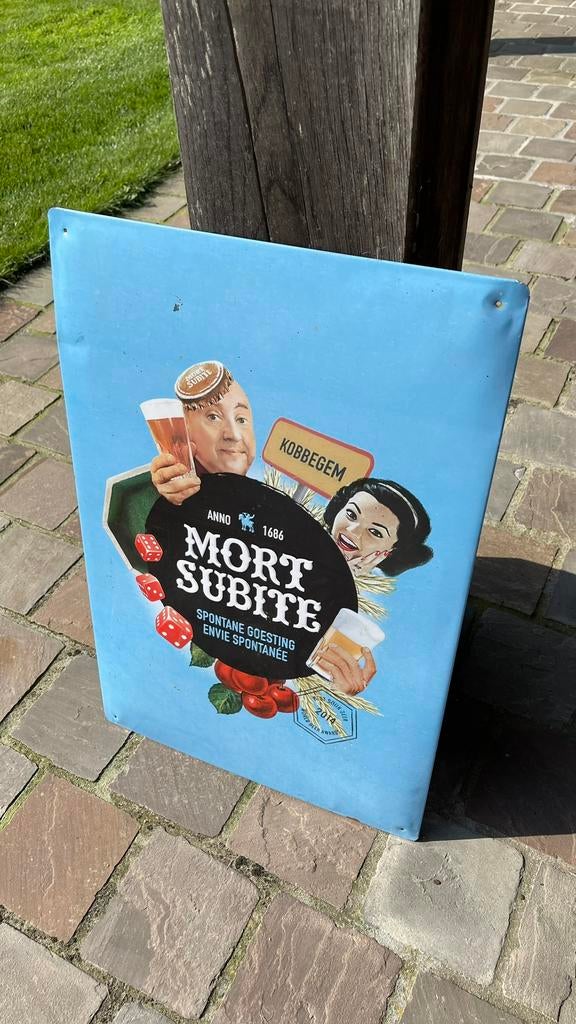Mort Subite blikken bord., Ophalen of Verzenden, Gebruikt, Reclamebord, Plaat of Schild