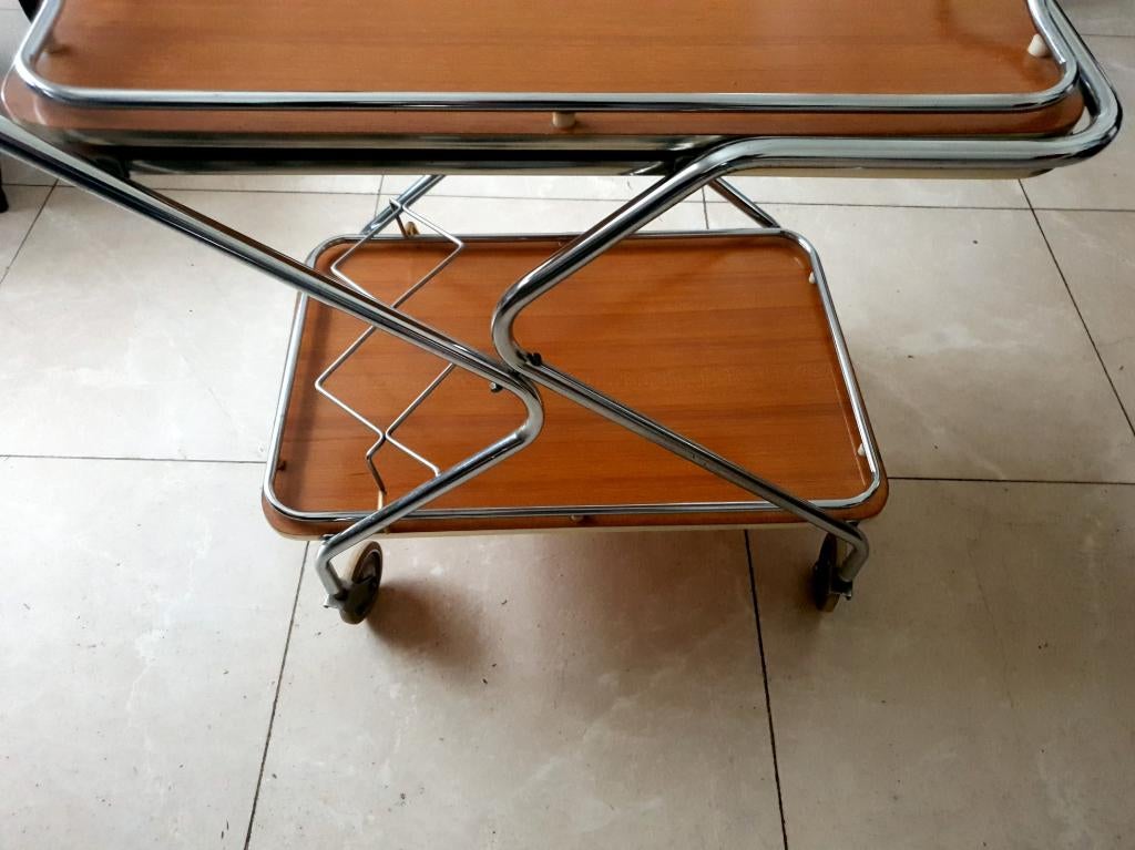 Chrome Serve Boy Retro des années 1970 avec plateau séparé, Maison & Meubles, Enlèvement, Comme neuf, Rectangulaire, Métal