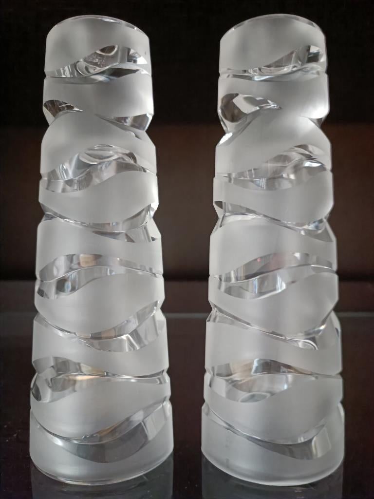 Paire de bougeoirs en verre cristal pour bougie de 2cm diam., Maison & Meubles, Moins de 25 cm, Autres couleurs, Comme neuf, Enlèvement