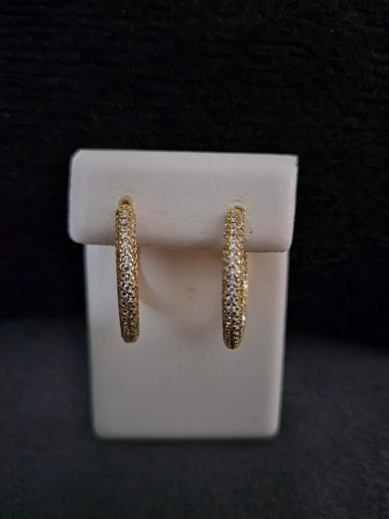 Nieuwe zilveren vergulde oorbellen, Bijoux, Sacs & Beauté, Boucles d'oreilles, Neuf, Enlèvement ou Envoi, Or, Avec strass
