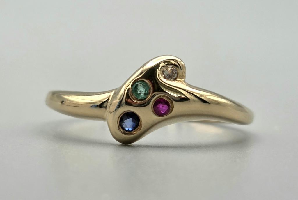Gouden Vintage design ring edelstenen en diamant. 2025/737., Bijoux, Sacs & Beauté, Bagues, Autres couleurs, 18 à 19, Comme neuf