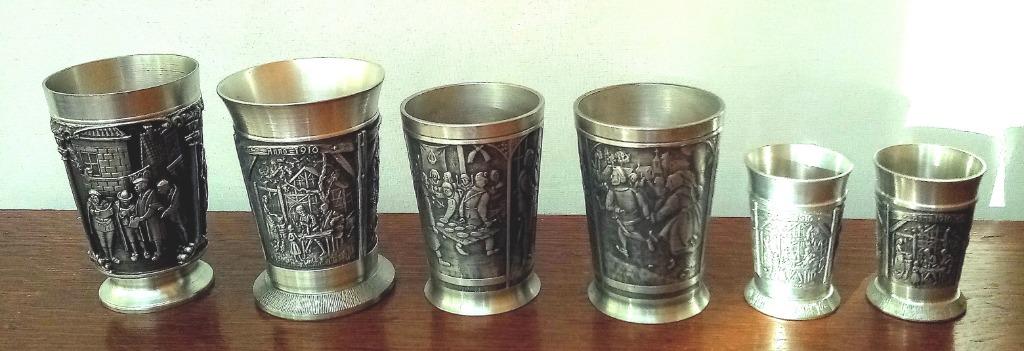 TINNEN bekers - 6 stuks (3 x 2) : geen krassen, Antiek en Kunst, Antiek | Tin, Ophalen of Verzenden