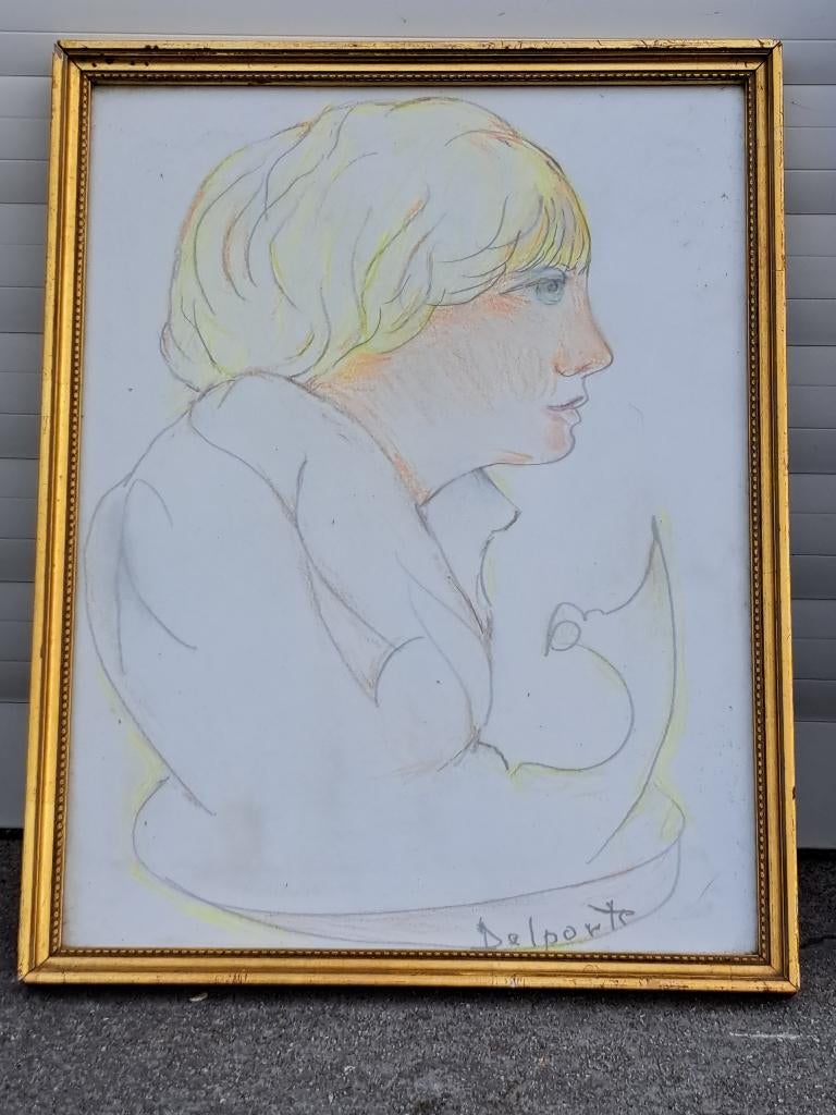dessin celine signe charles delporte, Antiek en Kunst, Kunst | Tekeningen en Fotografie, Ophalen of Verzenden