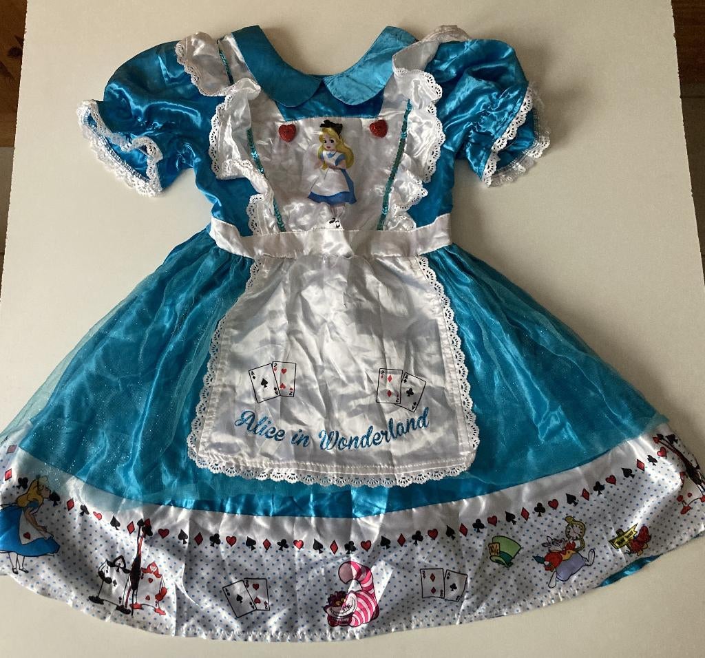robe Alice au pays des merveilles 7/8 ans +Décor passe-tête, Ophalen, Gebruikt, Meisje