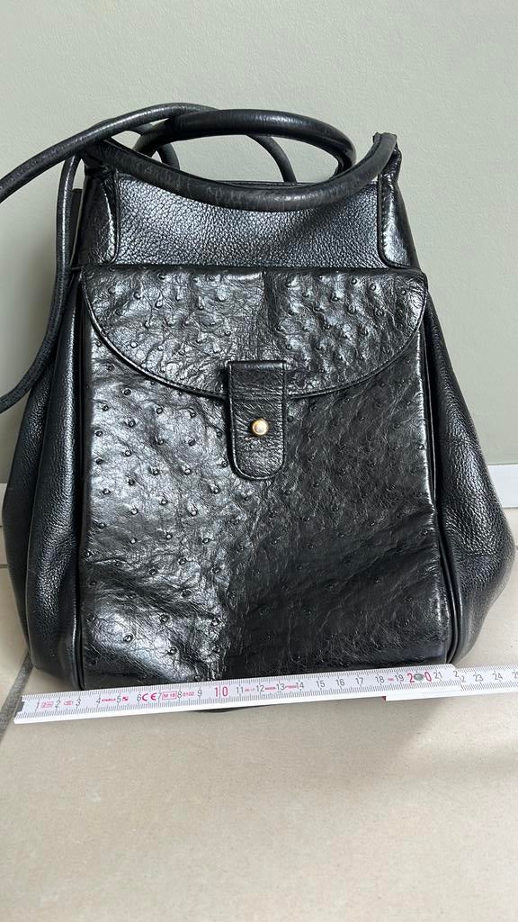 Zwarte Delvaux handtas Bellon met struisvogelleder, Ophalen of Verzenden, Zo goed als nieuw, Handtas