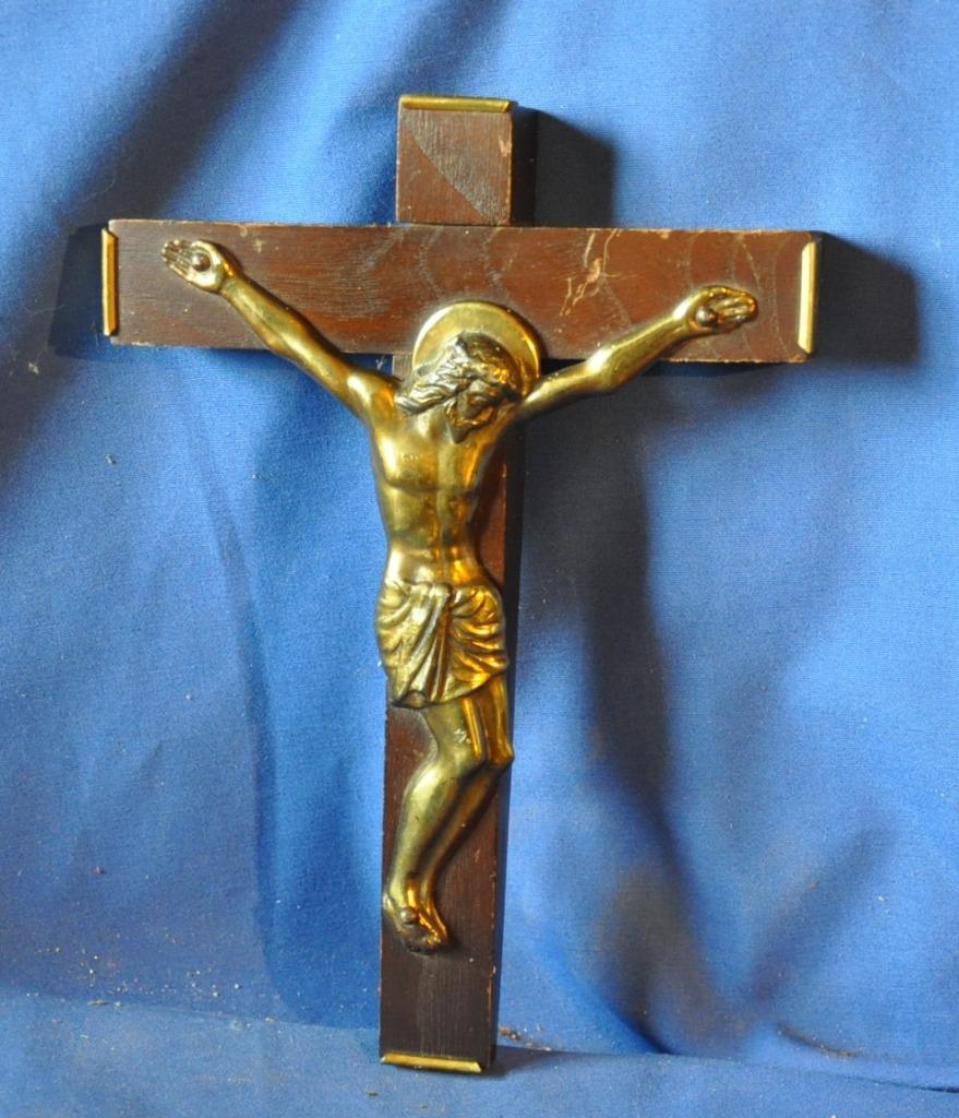 crucifix mural bois et laiton, Ophalen of Verzenden
