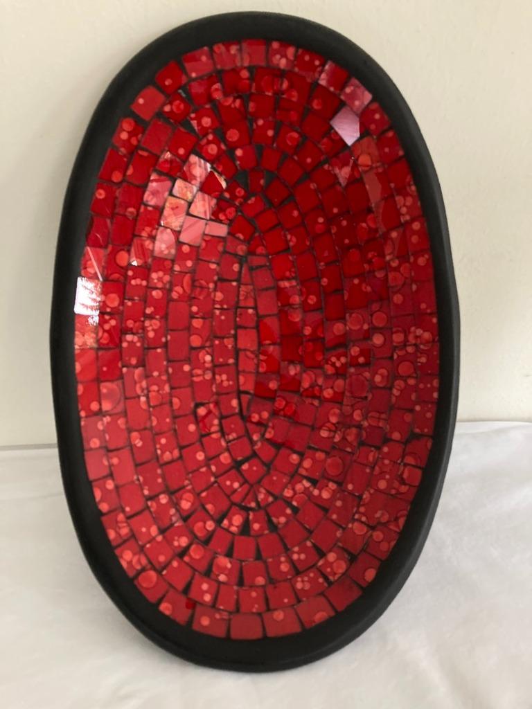 MOZAÏEK SCHAAL ROOD OVAAL 38,5X26X8,5 cm NR 3 NIEUW, Neuf, Enlèvement ou Envoi, Verre, Balance